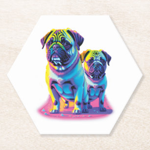 Pop Pugs in Roze  Kartonnen Onderzetters