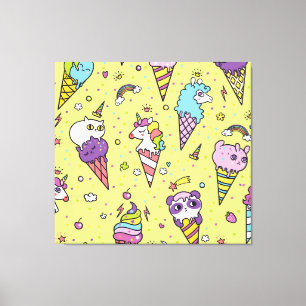 Pop Schattige Ice Cream: Dierenmotief Canvas Afdruk