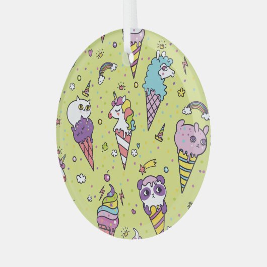 Pop Schattige Ice Cream: Dierenmotief Glas Ornament (Voorkant links)