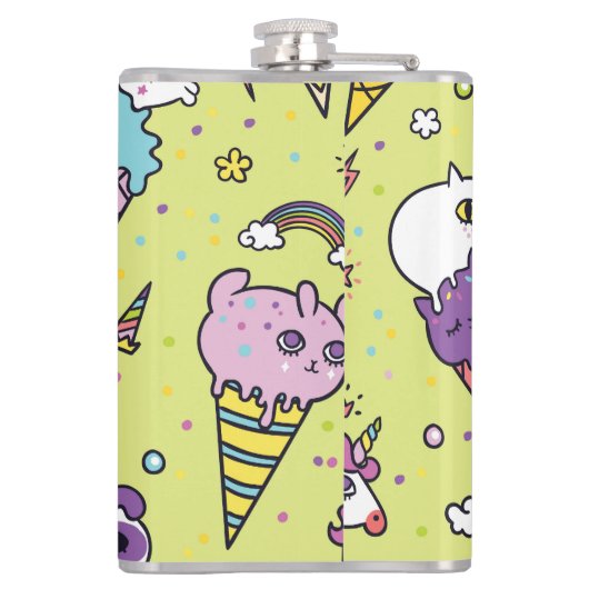 Pop Schattige Ice Cream: Dierenmotief Heupfles (Achterkant)