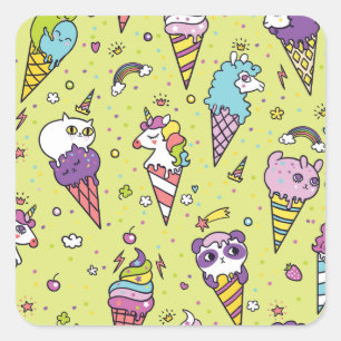 Pop Schattige Ice Cream: Dierenmotief Vierkante Sticker