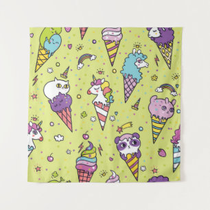 Pop Schattige Ice Cream: Dierenmotief Wandkleed