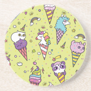 Pop Schattige Ice Cream: Dierenmotief Zandsteen Onderzetter
