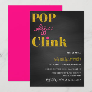 Pop spetter klink roze en gouden glitterschoolbord kaart