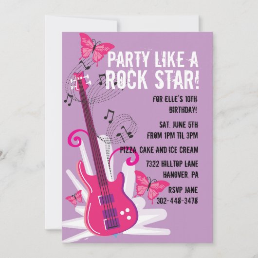 Pop Star Birthday Party Invitation Kaart (Voorkant)
