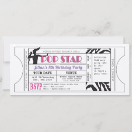Pop Star Girls  Ticket Birthday Invite Kaart