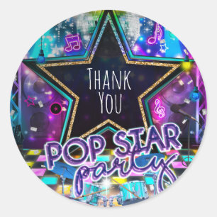 POP STAR PARTY Verjaardag Muzikale Dans Favor Ronde Sticker