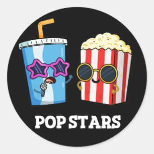 Pop Stars Funny Soda Pop Popcorn Pun Dark BG Ronde Sticker