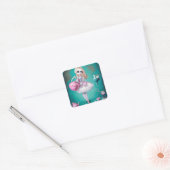 Pop Surrealisme geschilderde Alice & Theepot Vierkante Sticker (Envelop)