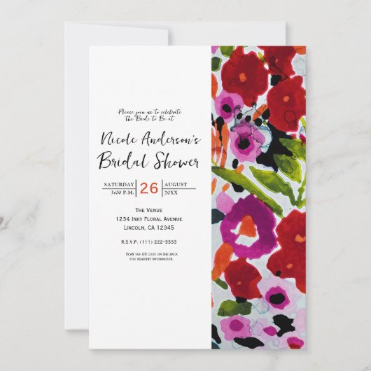 Pop van Vetgedrukte Kleur Inky Waterverf Flowers B Kaart (Voorkant)