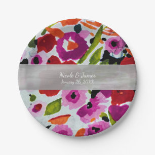 Pop van Vetgedrukte Kleur Inky Waterverf Flowers Papieren Bordje