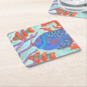 Pop vis vierkante kartonnen onderzetter (Schuin)