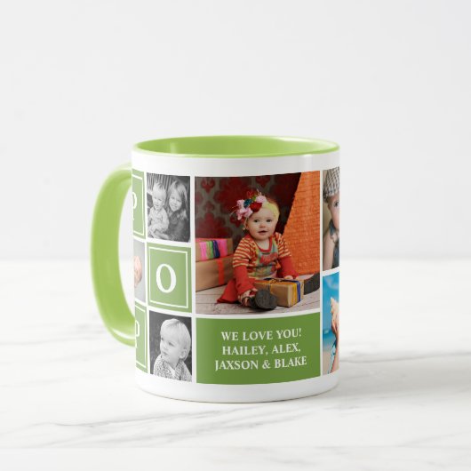 Pop Wij houden van u Groene Aangepaste Foto Collag Mok (Voorkant links)