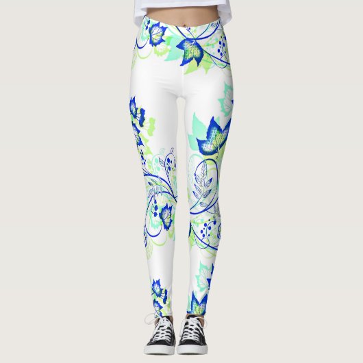 PopArt Blue Leaves Leggings (Voorkant)