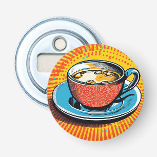 Popart flesopener. Kop thee popart Button Flesopener