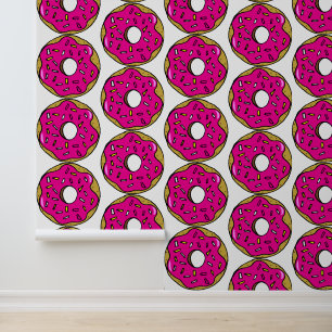 Popart Heldere Roze Donuts Food Patterned Kitchen Behang