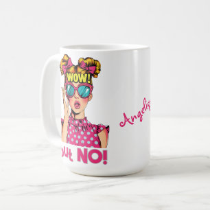 Popart meisje zegt "WOW maar NEE!" Koffiemok