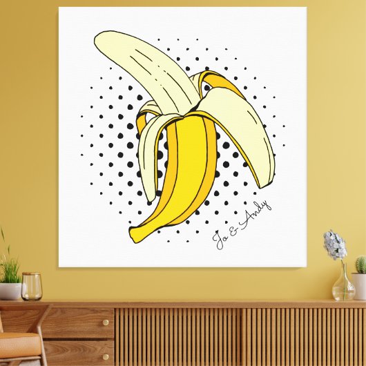 Popart Peeling Banaan Fruit op Halftone Stippen Canvas Afdruk (Insitu (Woonkamer))