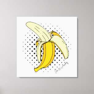 Popart Pellen Banaan Fruit op Halftone Stippen Canvas Afdruk