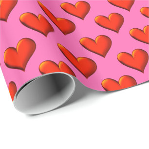 Popart: Rode 3D Metallic Look Schaduw Hartjes Rood Cadeaupapier