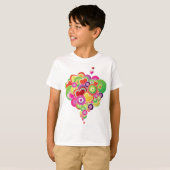 PopArt roze en groene harten T-shirt (Voorkant volledig)