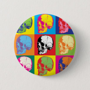 Popart skulls ronde button 5,7 cm