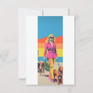 Popart stijl cadeau, strand hond wandelen bedankkaart