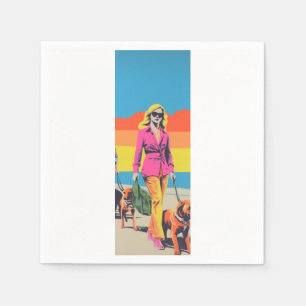 Popart stijl cadeau, strand hond wandelen servet