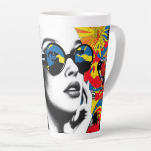 Popart vrouw met zonnebril latte mok