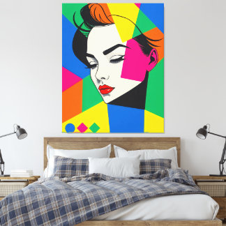 Popart Vrouw Portret geometrische vormen Canvas Afdruk