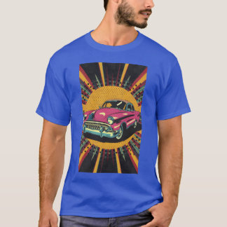 Popart weergave van een klassieke auto in levendig t-shirt