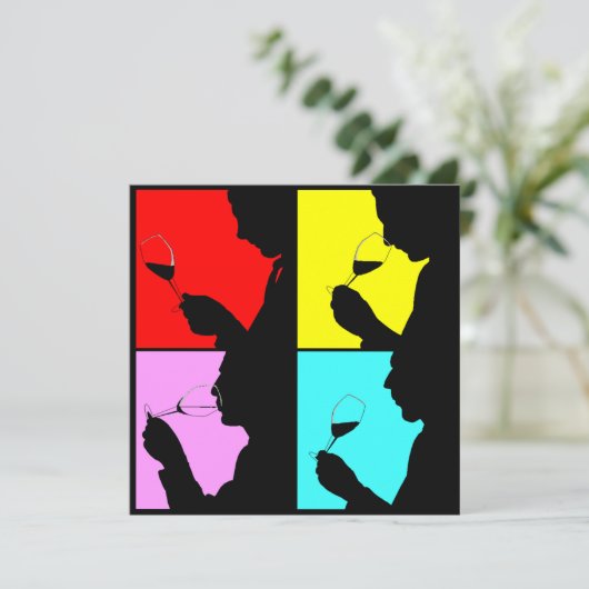 PopArt Wine Tasting Silhouette 4 Steps Invitation (Debout devant)