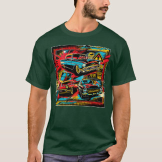 Popartcollage van oldtimers cadeau vriend t-shirt