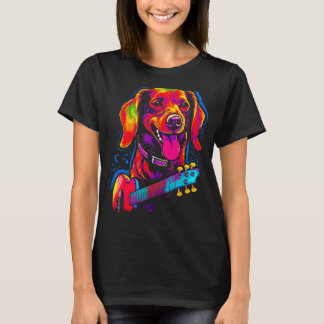 Popartiest Dachshond Hond Gitaar T-shirt