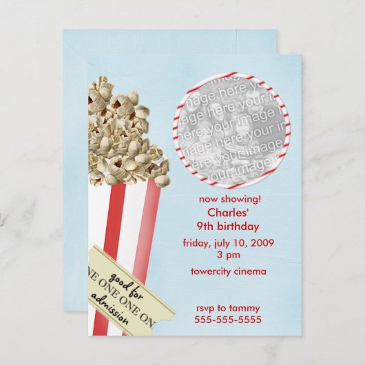 Popcorn Anniversaire Fête Invitation (Devant / Derrière)