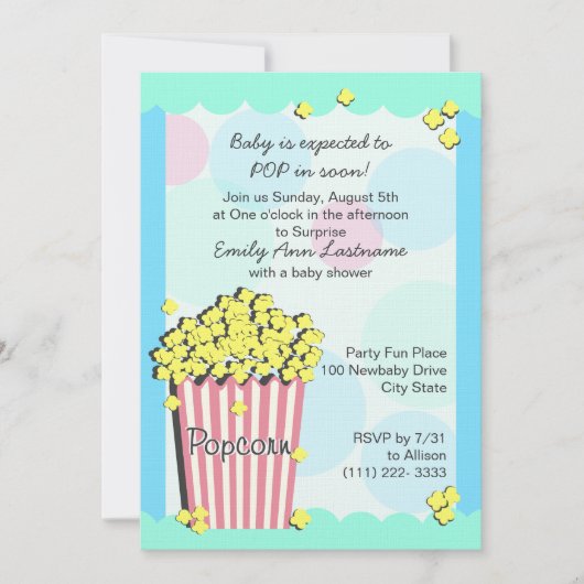 Popcorn Baby shower Kaart (Voorkant)