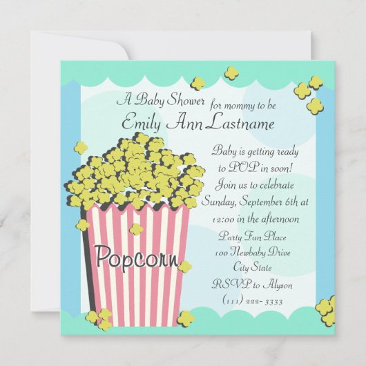 Popcorn Baby shower Kaart (Voorkant)