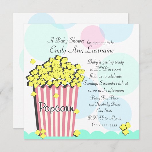 Popcorn Baby shower Kaart (Voorkant / Achterkant)
