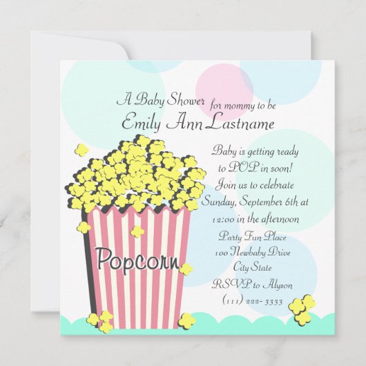 Popcorn Baby shower Kaart (Voorkant)