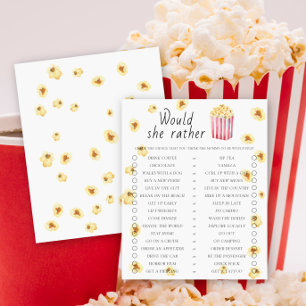 Popcorn baby shower Would She Rather spel
