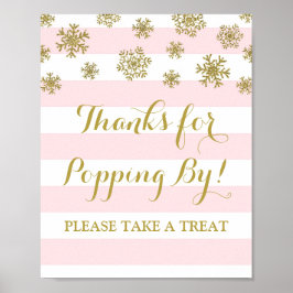 Popcorn Bar Bord Pink Strepen Gouden Sneeuwvlokken Poster