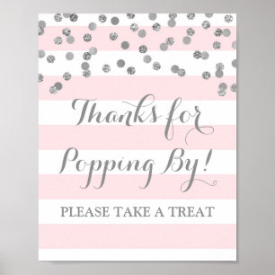 Popcorn Bar Bord Pink Strepen Zilver Confetti Poster