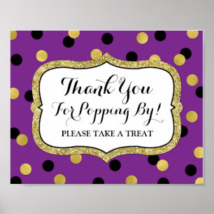 Popcorn Bar Bord Purper Zwart Goud Confetti Poster