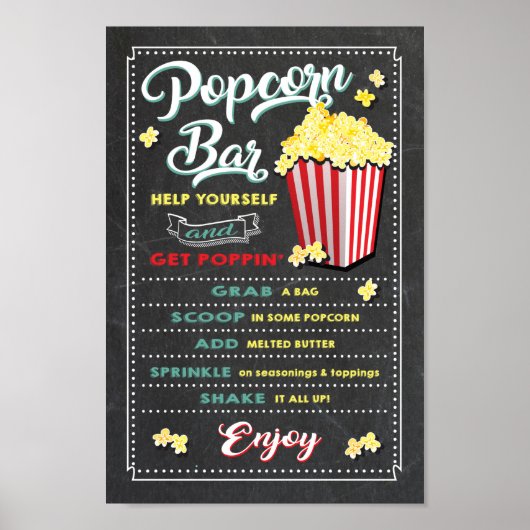 Popcorn Bar Menu Feestbord Poster (Voorkant)
