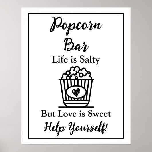 Popcorn Bar | Trouwbord Poster (Voorkant)