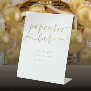 Popcorn Bar Zet deze Party Poppin Goud Reclamebord Met Voetstuk