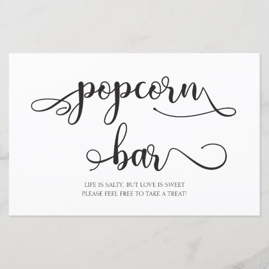 Popcorn Bar | Zwart wit minimalistisch bruiloft (Voorkant)