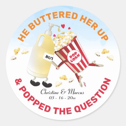 Popcorn & Butter Verloving Ronde Sticker (Voorkant)