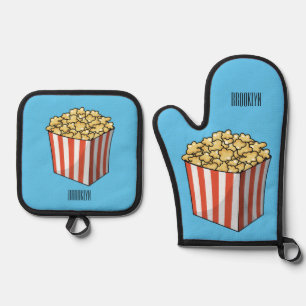 Popcorn cartoon illustratie ovenwant & pannenlap set