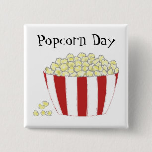 Popcorn Day Vierkante Button 5,1 Cm